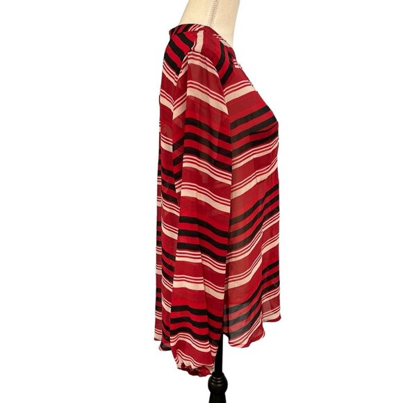 Torrid Top 1X Womens Semi Sheer Chiffon Red Black Striped Button Down Blouse - Picture 4 of 8